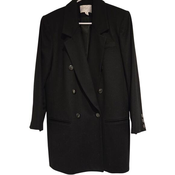 Vintage Y2K Lord & Taylor Wool Cashmere Double-Breasted Black Overcoat Size 10 - Picture 2 of 10